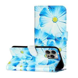 For iPhone 16 Pro Colored Drawing Marble Pattern Leather Phone Case(Blue Flower)