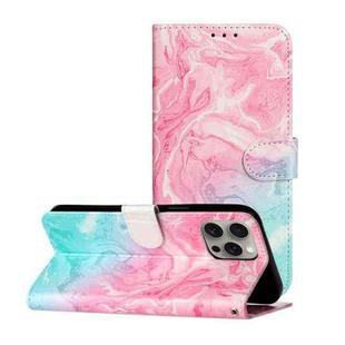 For iPhone 16 Pro Colored Drawing Marble Pattern Leather Phone Case(Pink Green Marble)