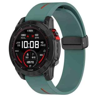 For Garmin Fenix 7 Two Color Magnetic Folding Black Buckle Silicone Watch Band(Olive Green Red)