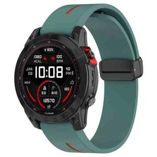 For Garmin Fenix 7S Two Color Magnetic Folding Black Buckle Silicone Watch Band(Olive Green Red)