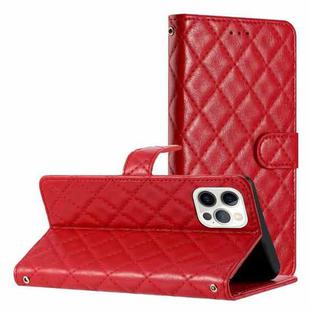 For iPhone 16 Pro Max Rhombus Lattice Texture Leather Phone Case(Red)