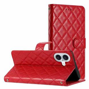 For iPhone 16 Plus Rhombus Lattice Texture Leather Phone Case(Red)