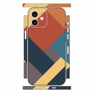 For iPhone 12 Geometric Style All-inclusive PET Phone Decal Adhesive Sticker(Dark Blue Brown)