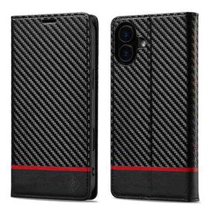 For iPhone 16 Plus LC.IMEEKE Carbon Fiber Leather Phone Case(Horizontal Black)