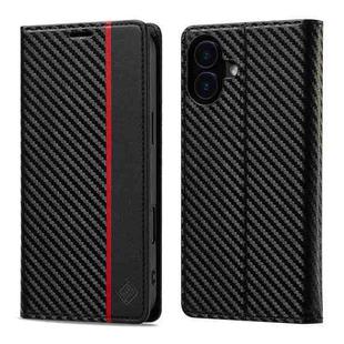 For iPhone 16 LC.IMEEKE Carbon Fiber Leather Phone Case(Vertical Black)