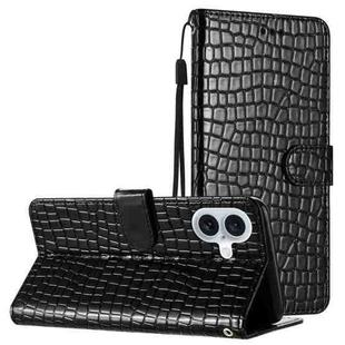 For iPhone 16 Plus Crocodile Texture Horizontal Flip Leather Phone Case(Black)