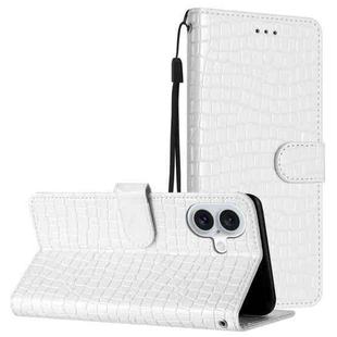 For iPhone 16 Plus Crocodile Texture Horizontal Flip Leather Phone Case(White)