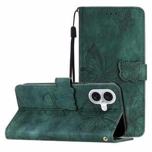 For iPhone 16 Plus Skin-feel Embossed Butterfly Leather Phone Case(Green)