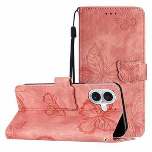 For iPhone 16 Plus Skin-feel Embossed Butterfly Leather Phone Case(Pink)