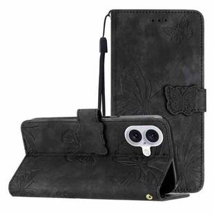 For iPhone 17 Skin-feel Embossed Butterfly Leather Phone Case(Black)