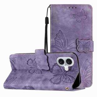 For iPhone 17 Skin-feel Embossed Butterfly Leather Phone Case(Purple)