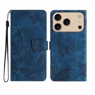 For iPhone 17 Pro Max Skin-feel Embossed Butterfly Leather Phone Case(Blue)