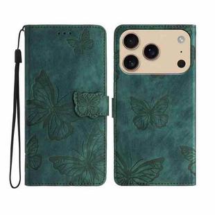 For iPhone 17 Pro Max Skin-feel Embossed Butterfly Leather Phone Case(Green)