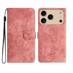 For iPhone 17 Pro Max Skin-feel Embossed Butterfly Leather Phone Case(Pink)
