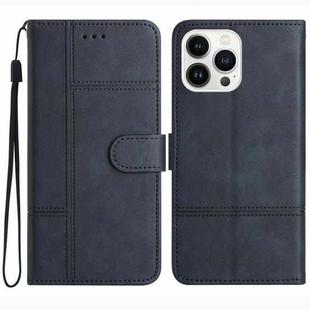 For iPhone 16 Pro Max Cowhide Texture Stitching Leather Phone Case(Dark Blue)