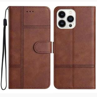 For iPhone 16 Pro Max Cowhide Texture Stitching Leather Phone Case(Coffee)