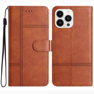 For iPhone 16 Pro Cowhide Texture Stitching Leather Phone Case(Brown)