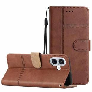 For iPhone 16 Plus Cowhide Texture Stitching Leather Phone Case(Coffee)