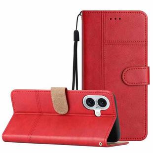 For iPhone 16 Plus Cowhide Texture Stitching Leather Phone Case(Red)