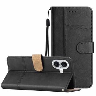 For iPhone 16 Cowhide Texture Stitching Leather Phone Case(Black)