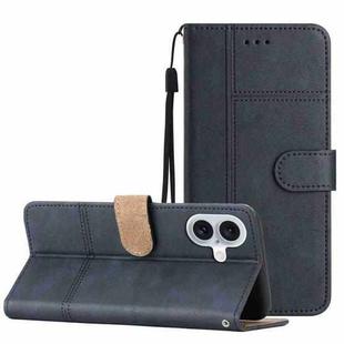 For iPhone 17 Cowhide Texture Stitching Leather Phone Case(Dark Blue)