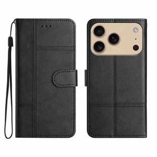For iPhone 17 Pro Max Cowhide Texture Stitching Leather Phone Case(Black)