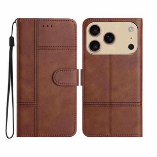 For iPhone 17 Pro Max Cowhide Texture Stitching Leather Phone Case(Coffee)