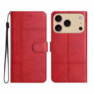 For iPhone 17 Pro Max Cowhide Texture Stitching Leather Phone Case(Red)