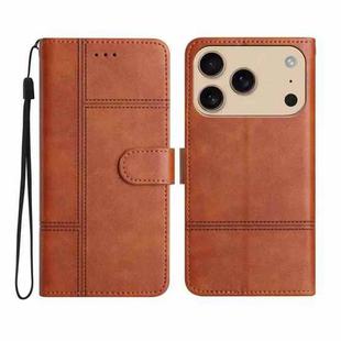 For iPhone 17 Pro Max Cowhide Texture Stitching Leather Phone Case(Brown)
