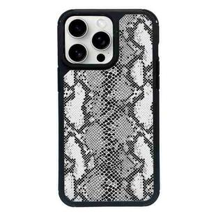 For iPhone 15 Pro Exclusive Design Style PC Full Coverage Pattern Phone Case(Silver Python Texture)