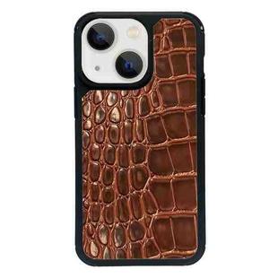 For iPhone 15 Plus Exclusive Design Style PC Full Coverage Pattern Phone Case(Brown Crocodile Texture)