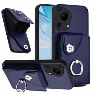 For Huawei Pura 70 Ultra Organ Card Bag Ring Holder Phone Case(Blue)