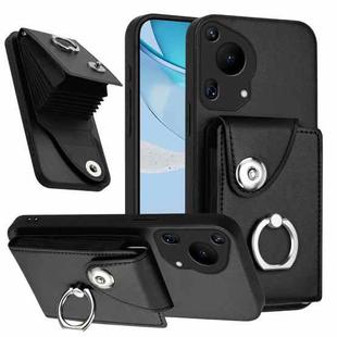 For Huawei Pura 70 Ultra Organ Card Bag Ring Holder Phone Case(Black)