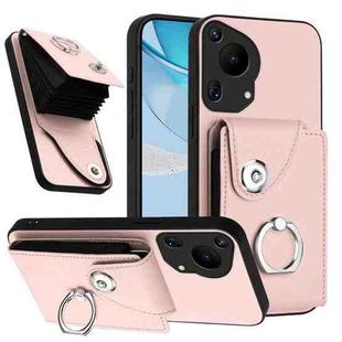 For Huawei Pura 70 Ultra Organ Card Bag Ring Holder Phone Case(Pink)