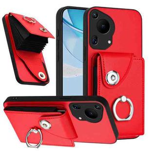 For Huawei Pura 70 Ultra Organ Card Bag Ring Holder Phone Case(Red)