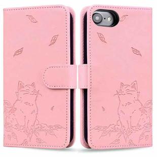 For iPhone 7 / 8 / SE 2022 Cute Cat Embossed Leather Phone Case(Pink)