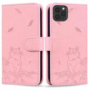 For iPhone 11 Pro Max Cute Cat Embossed Leather Phone Case(Pink)