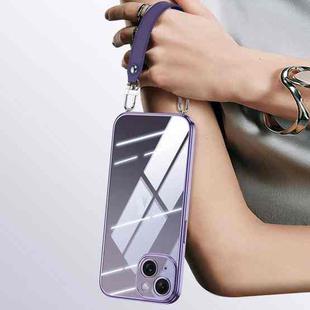 For iPhone 14 SULADA  Electroplated Clear TPU Soft Frame Phone Case with Wrist Strap(Purple)