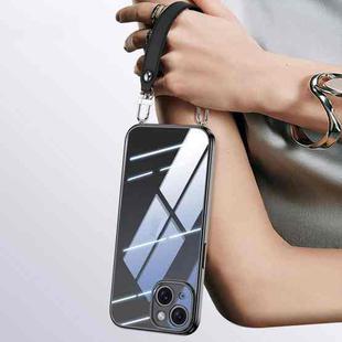 For iPhone 13 SULADA  Electroplated Clear TPU Soft Frame Phone Case with Wrist Strap(Black)