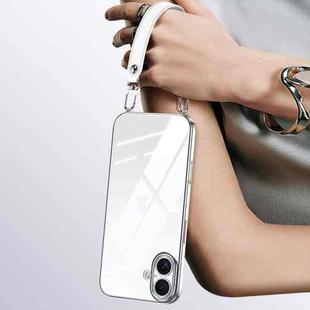 For iPhone 16 Plus SULADA  Electroplated Clear TPU Soft Frame Phone Case with Wrist Strap(Silver)