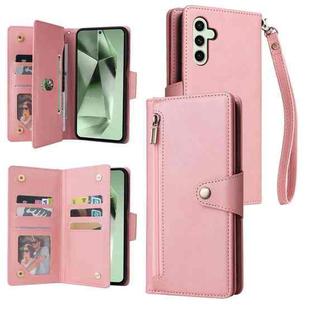 For Samsung Galaxy S24 FE 5G Rivet Buckle 9 Cards 3-Fold Wallet Leather Phone Case(Rose Gold)