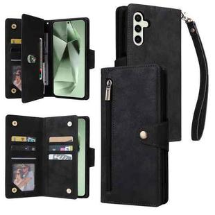 For Samsung Galaxy S24 FE 5G Rivet Buckle 9 Cards 3-Fold Wallet Leather Phone Case(Black)