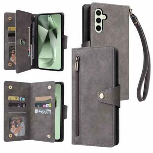 For Samsung Galaxy S24 FE 5G Rivet Buckle 9 Cards 3-Fold Wallet Leather Phone Case(Grey)