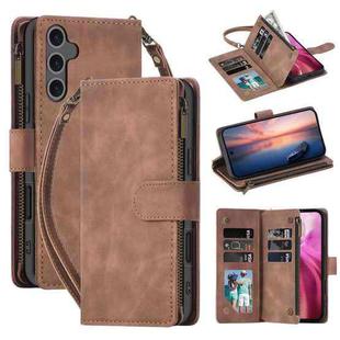 For Samsung Galaxy S24 FE 5G Multifunctional Crossbody Zipper Wallet Leather Phone Case(Brown)