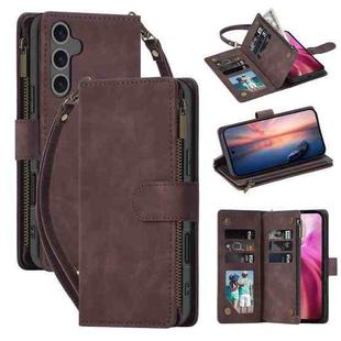 For Samsung Galaxy S24 FE 5G Multifunctional Crossbody Zipper Wallet Leather Phone Case(Coffee)