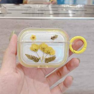 For AirPods Pro 2 Glitter Starry Epoxy Dried Flowers Earbuds Box TPU Case(Yellow)