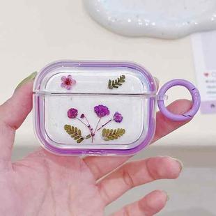 For AirPods 3 Glitter Starry Epoxy Dried Flowers Earbuds Box TPU Case(Purple)