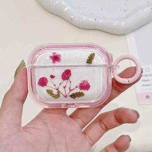 For AirPods 3 Glitter Starry Epoxy Dried Flowers Earbuds Box TPU Case(Pink)