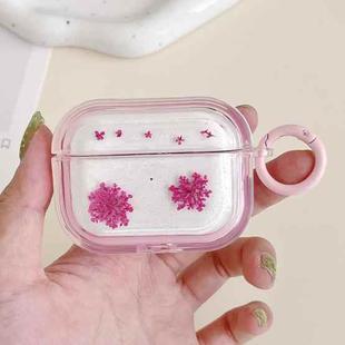 For AirPods 3 Glitter Snowflake Epoxy Dried Flowers Earbuds Box TPU Case(Pink)