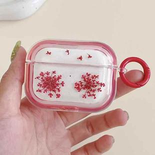 For AirPods Pro Glitter Snowflake Epoxy Dried Flowers Earbuds Box TPU Case(Red)